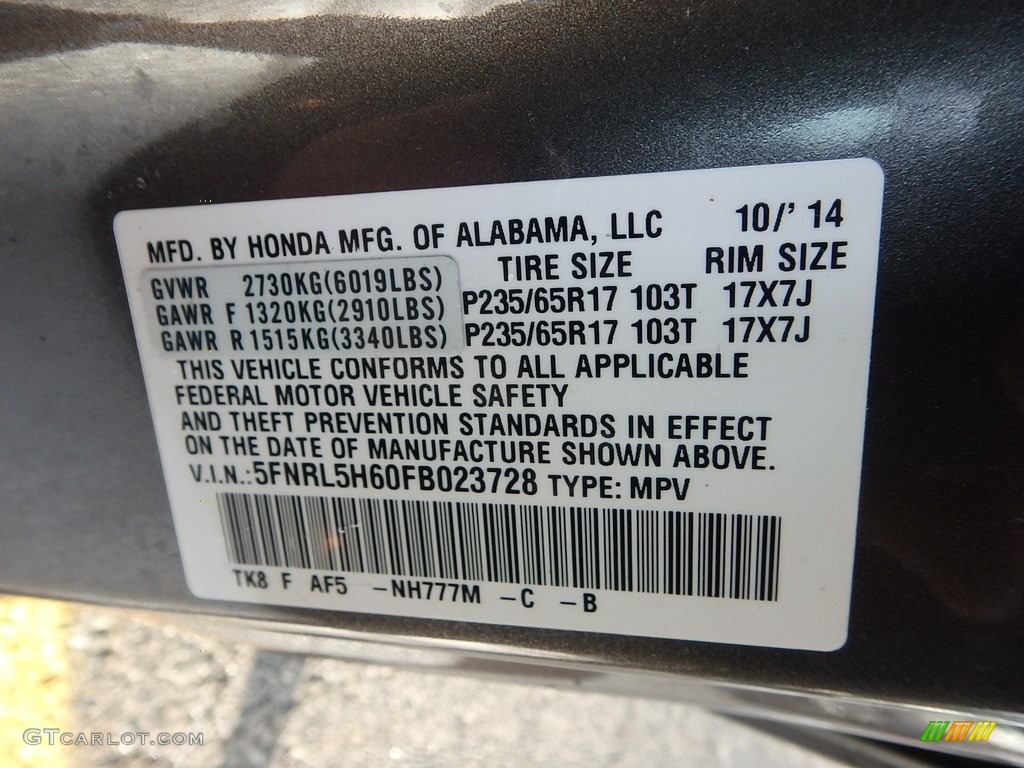 2015 Odyssey EX-L - Modern Steel Metallic / Truffle photo #23