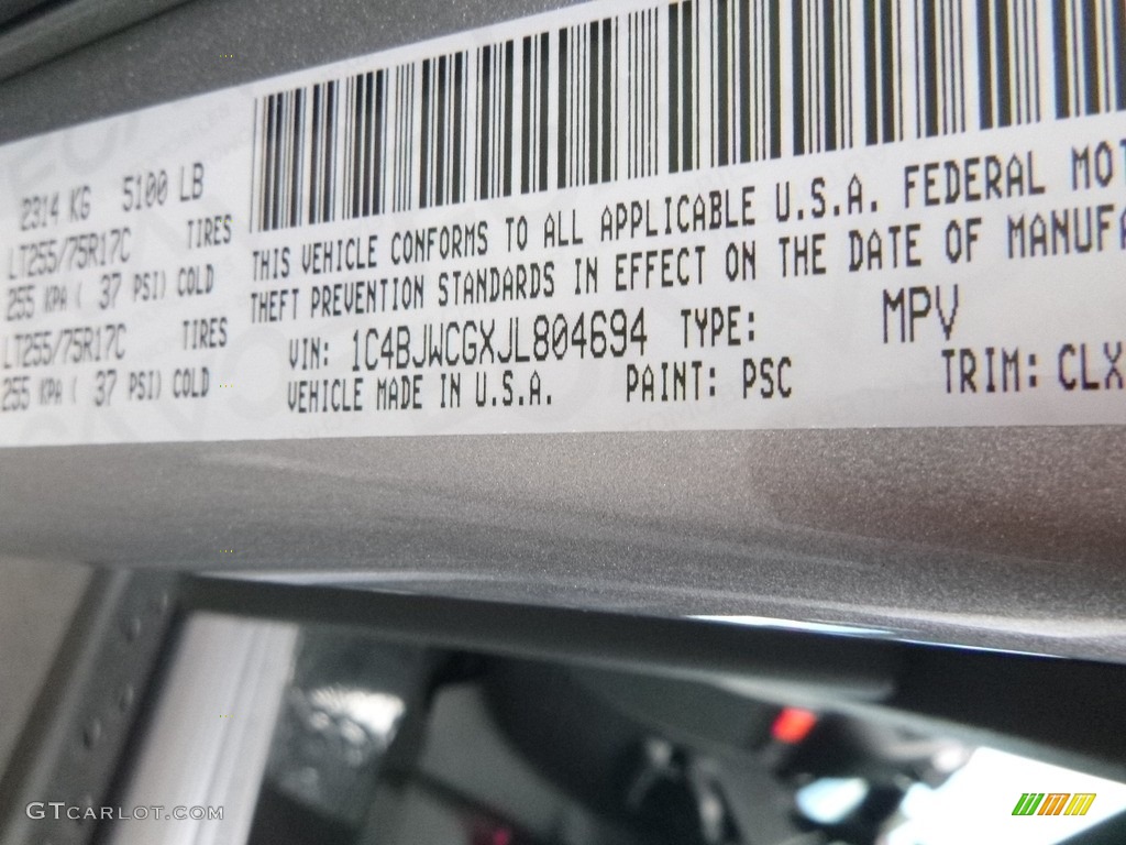 2018 Wrangler Color Code PSC for Billet Silver Metallic Photo #123341679