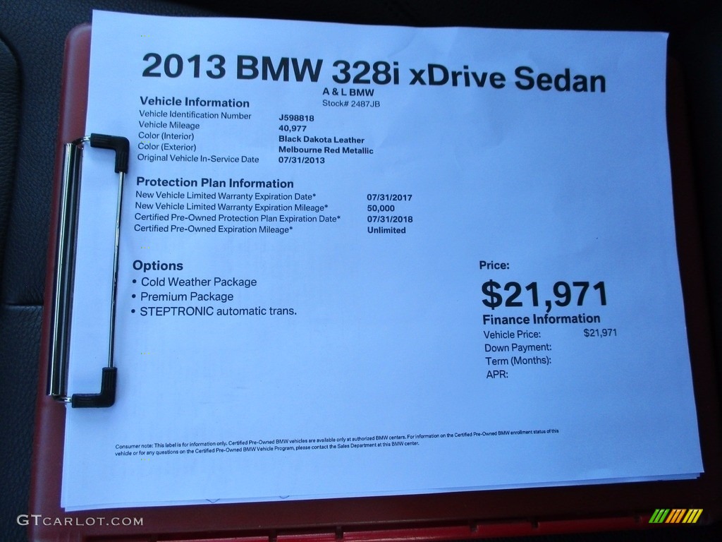 2013 3 Series 328i xDrive Sedan - Melbourne Red Metallic / Black photo #11