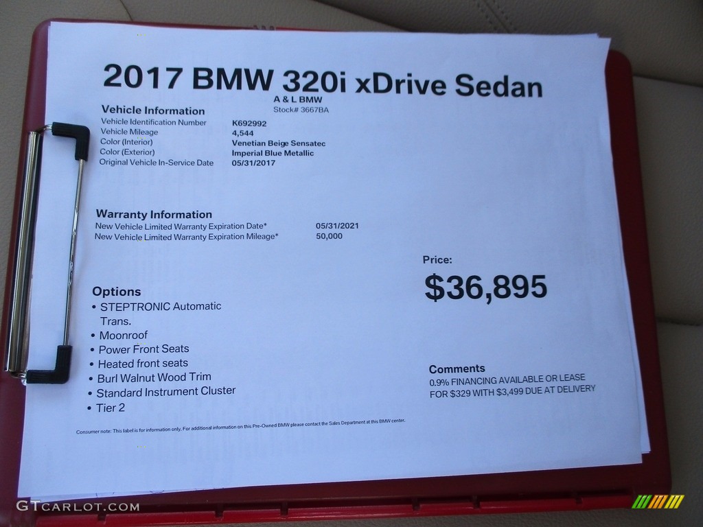 2017 3 Series 320i xDrive Sedan - Imperial Blue Metallic / Venetian Beige/Black photo #11