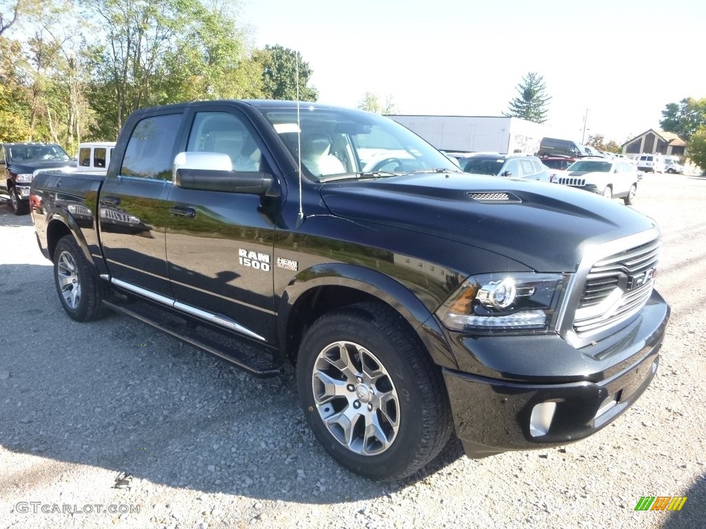 Brilliant Black Crystal Pearl 2018 Ram 1500 Laramie Longhorn Crew Cab 4x4 Exterior Photo #123348335