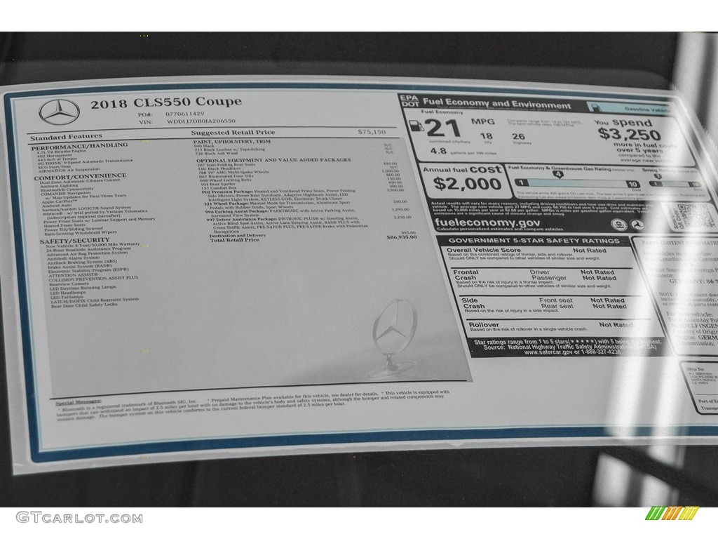 2018 Mercedes-Benz CLS 550 Coupe Window Sticker Photo #123350066