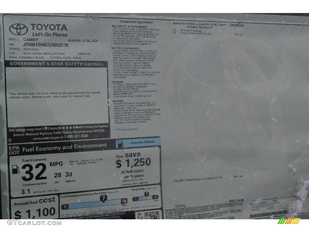 2018 Camry LE - Blue Crush Metallic / Macadamia photo #10