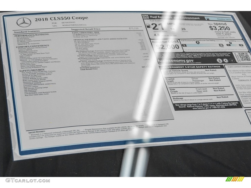 2018 Mercedes-Benz CLS 550 Coupe Window Sticker Photo #123367807