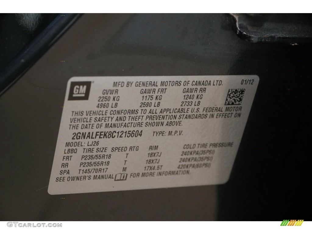 2012 Equinox LTZ - Ashen Gray Metallic / Light Titanium/Jet Black photo #18