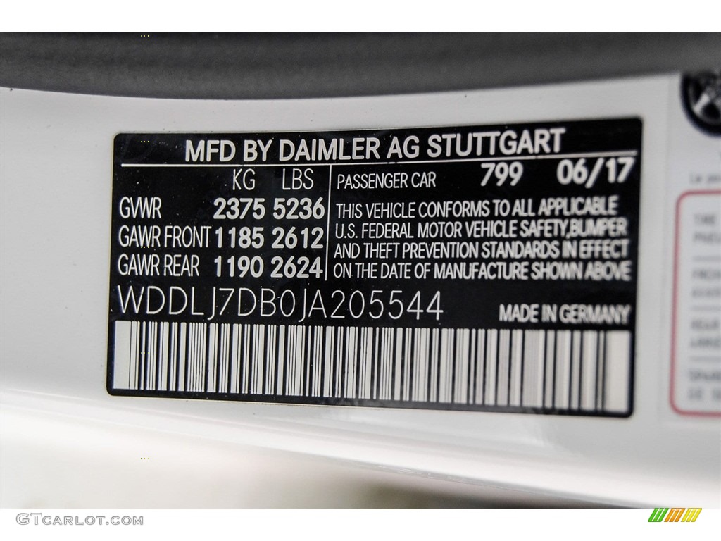 2018 CLS Color Code 799 for designo Diamond White Metallic Photo #123396304
