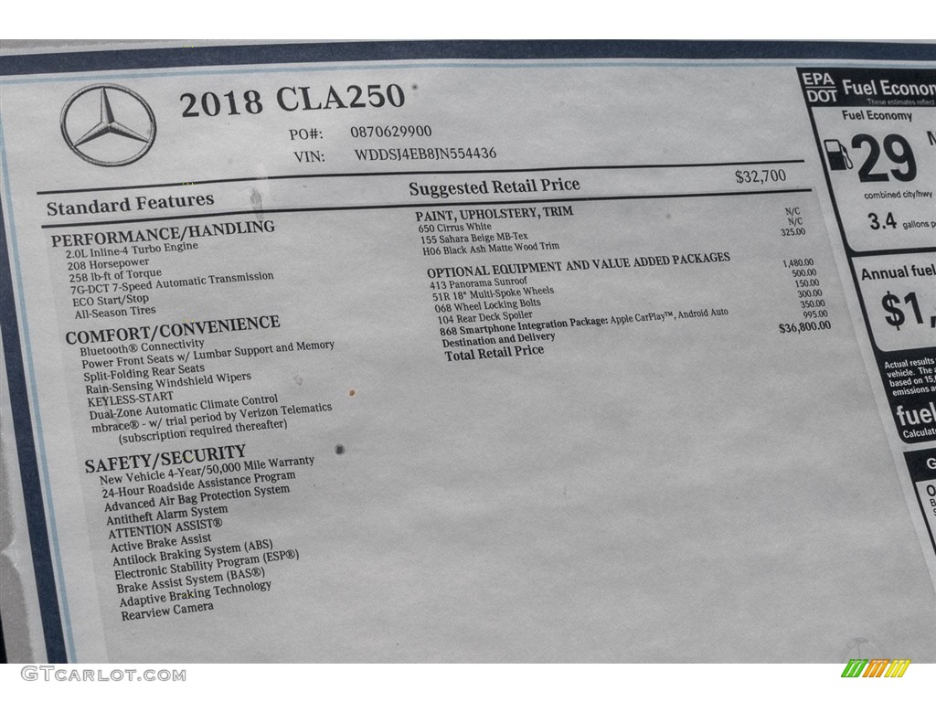 2018 CLA 250 Coupe - Cirrus White / Sahara Beige photo #9