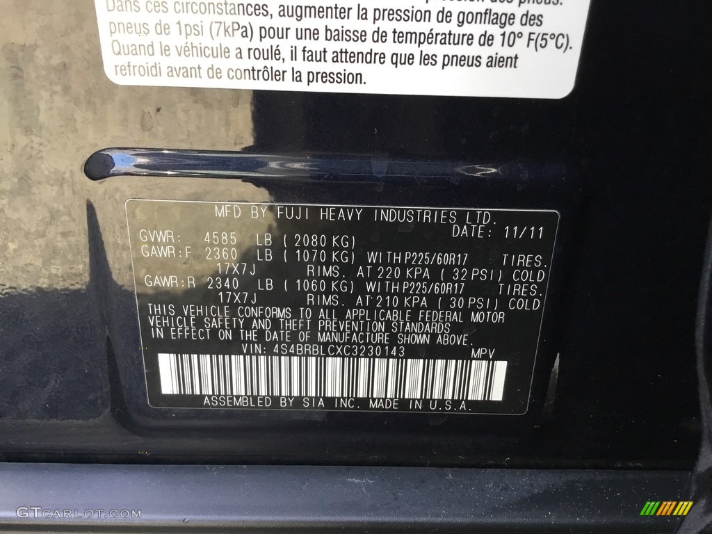 2012 Outback 2.5i Limited - Deep Indigo Pearl / Warm Ivory photo #33