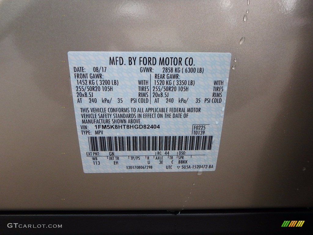 2017 Ford Explorer Platinum 4WD Color Code Photos