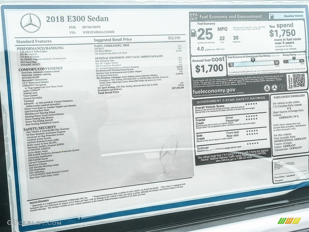 2018 E 300 Sedan - Black / Black photo #11