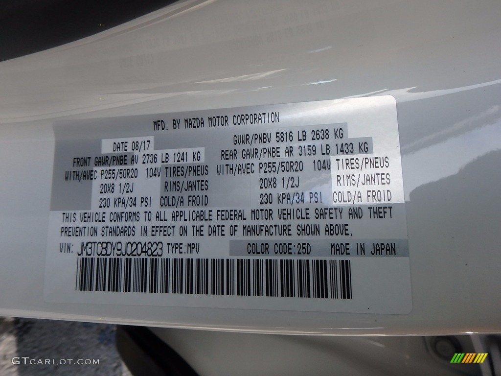 2018 Mazda CX-9 Grand Touring AWD Color Code Photos