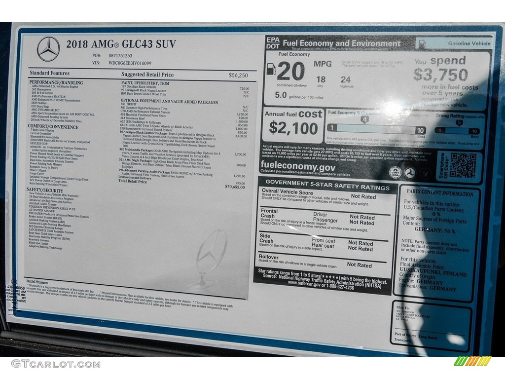 2018 Mercedes-Benz GLC AMG 43 4Matic Window Sticker Photo #123529875
