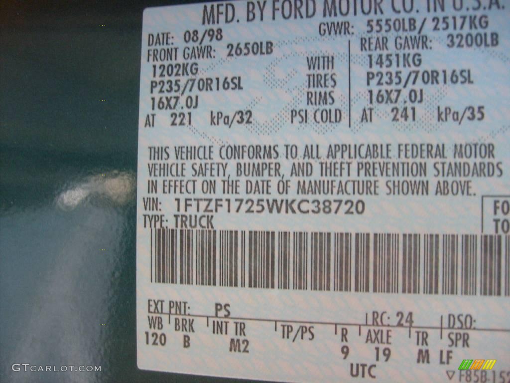 1998 F150 Regular Cab - Woodland Green Metallic / Medium Graphite photo #13