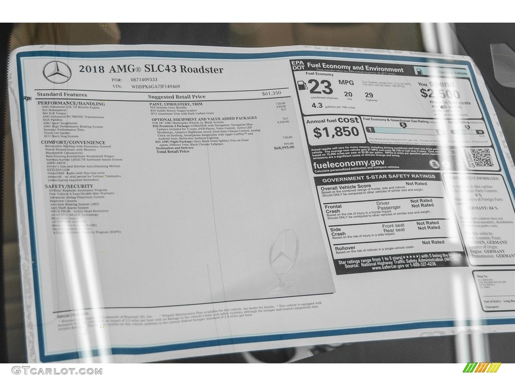 2018 Mercedes-Benz SLC 43 AMG Roadster Window Sticker Photo #123567850