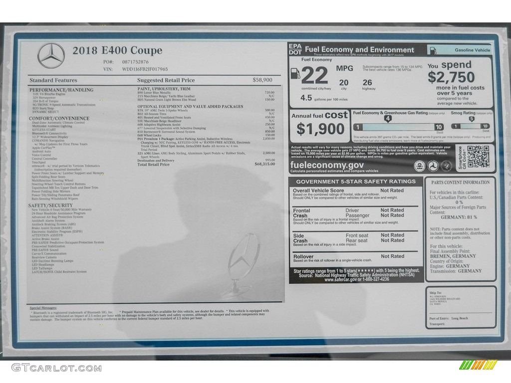 2018 E 400 Coupe - Lunar Blue Metallic / Macchiato Beige/Yacht Blue photo #11