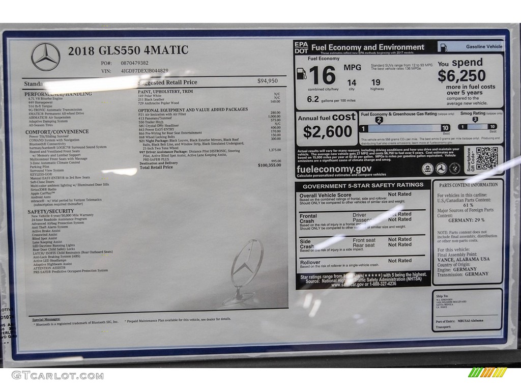 2018 Mercedes-Benz GLS 550 4Matic Window Sticker Photo #123570565