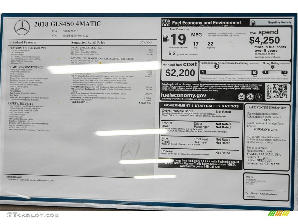2018 Mercedes-Benz GLS 450 4Matic Window Sticker Photos