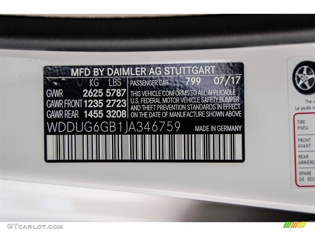 2018 S Color Code 799 for designo Diamond White Metallic Photo #123572071
