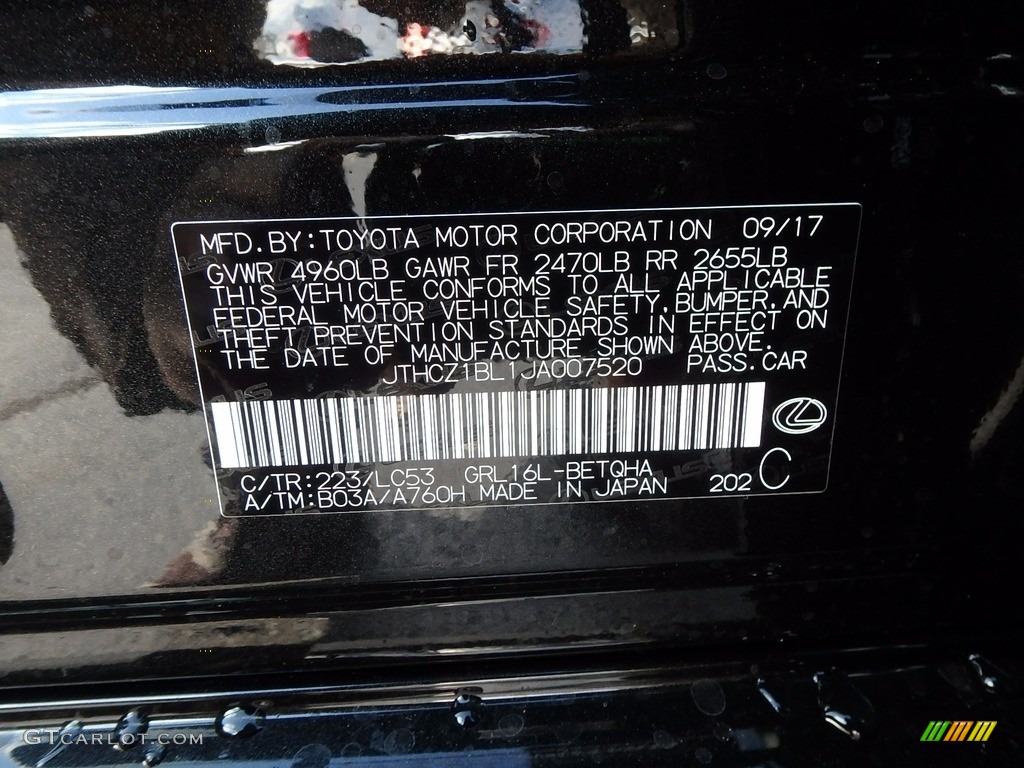 2018 Lexus GS 350 AWD Color Code Photos