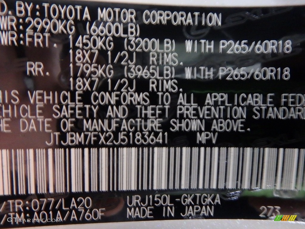2018 GX Color Code 077 for Starfire Pearl Photo #123578884