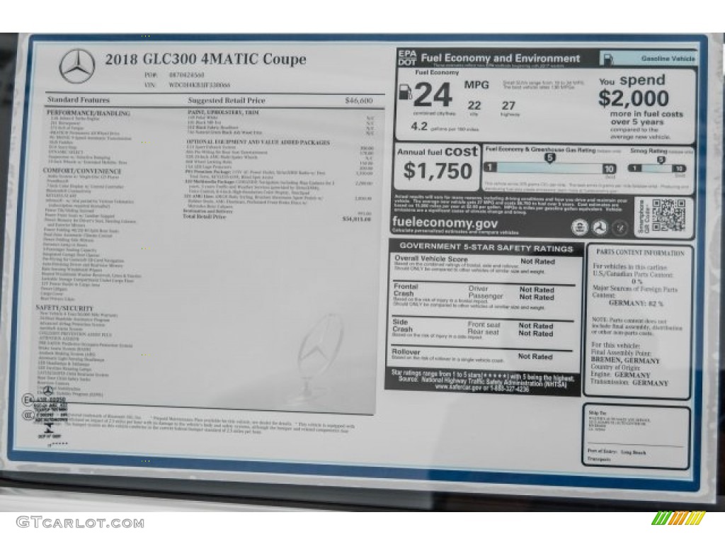 2018 Mercedes-Benz GLC 300 4Matic Coupe Window Sticker Photo #123611357
