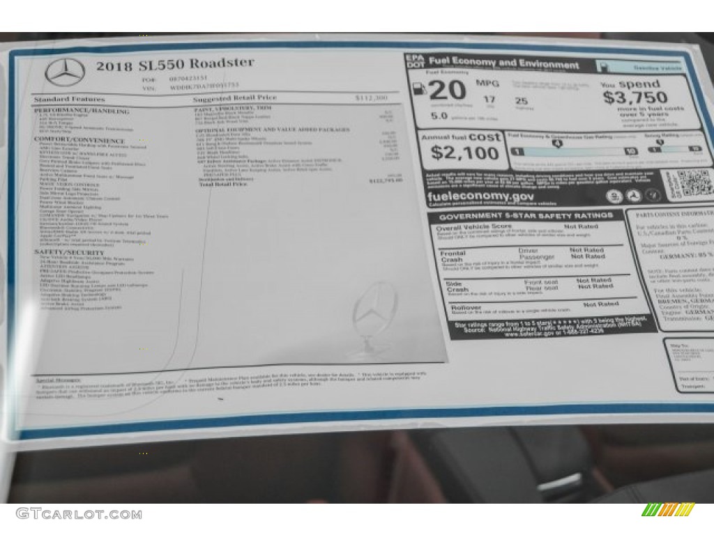 2018 Mercedes-Benz SL 550 Roadster Window Sticker Photo #123611762