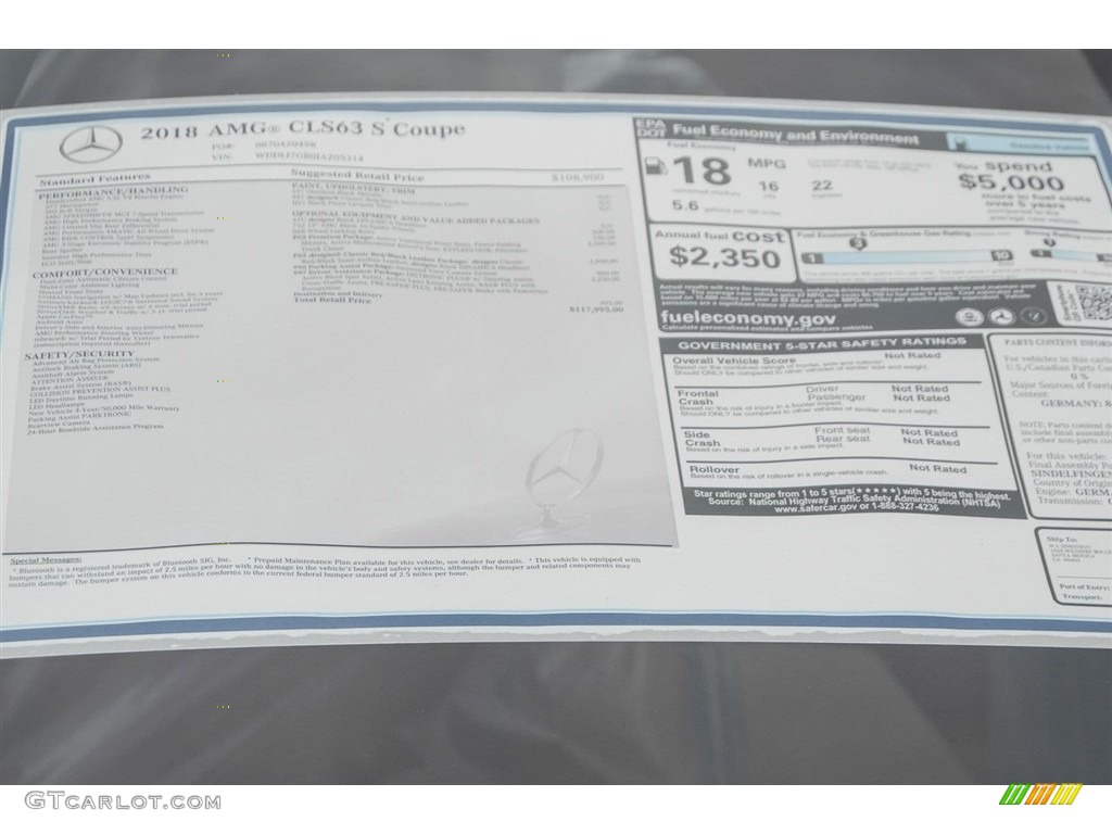 2018 Mercedes-Benz CLS AMG 63 S 4Matic Coupe Window Sticker Photo #123620371