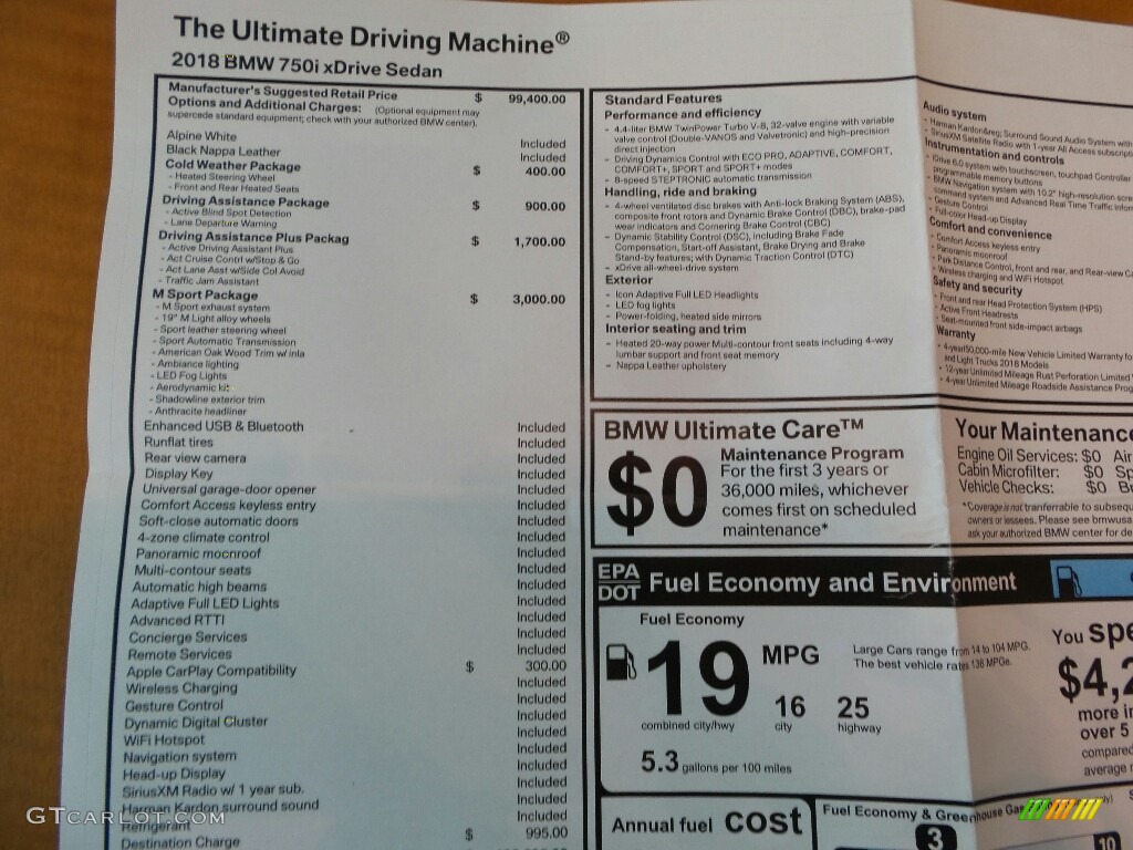 2018 7 Series 750i xDrive Sedan - Alpine White / Black photo #6