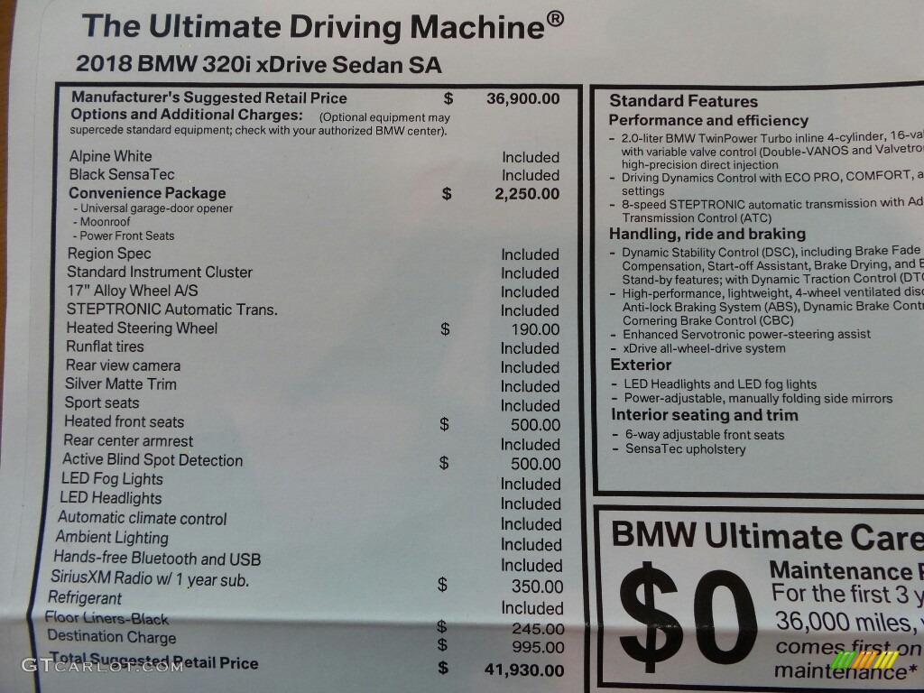 2018 3 Series 320i xDrive Sedan - Alpine White / Black photo #6