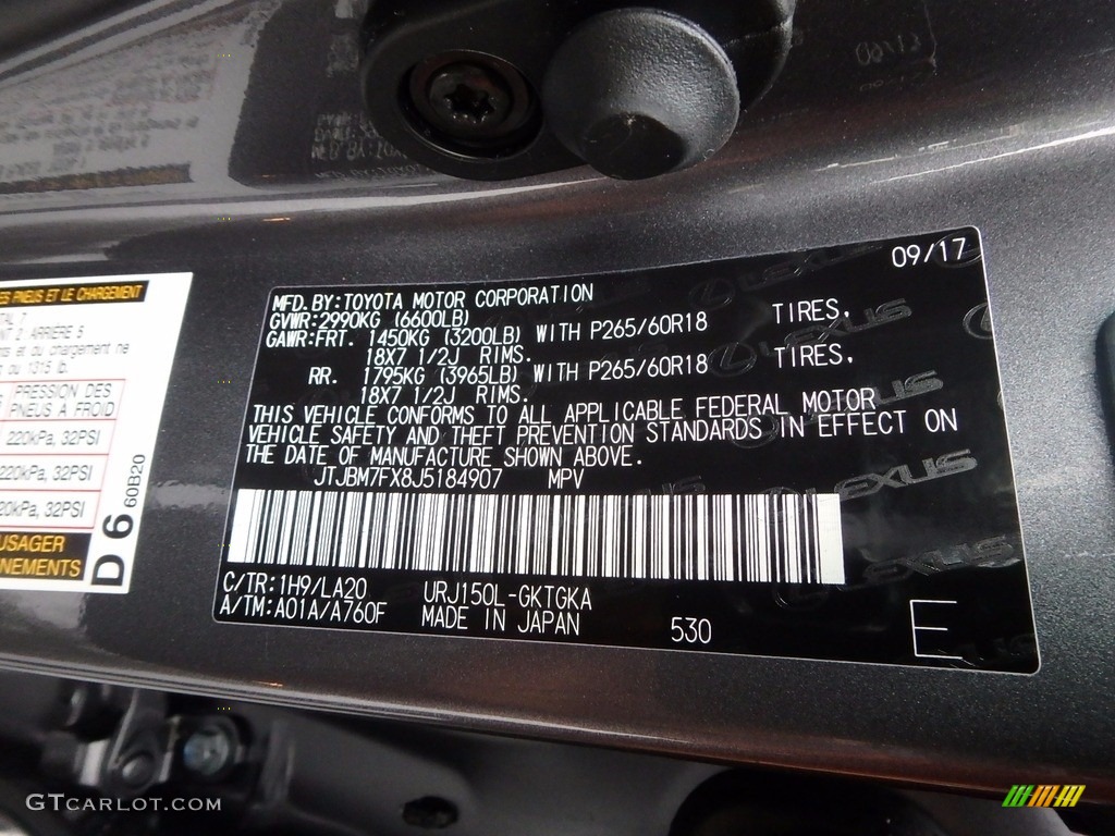 2018 GX Color Code 1H9 for Nebula Gray Pearl Photo #123656398