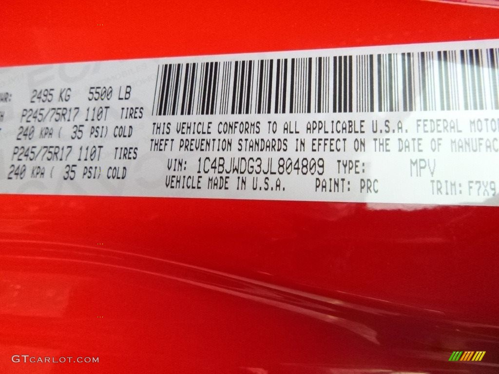 2018 Wrangler Unlimited Color Code PRC for Firecracker Red Photo #123656662