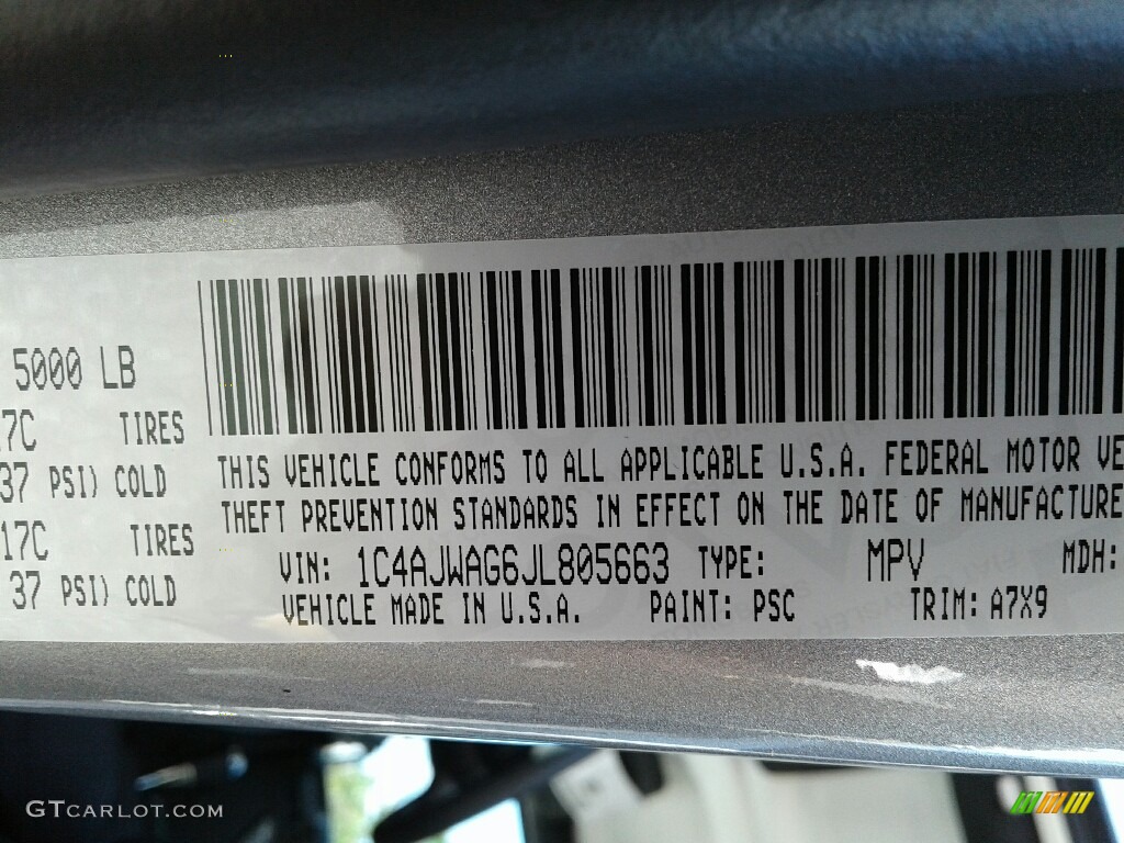 2018 Wrangler Color Code PSC for Billet Silver Metallic Photo #123682244
