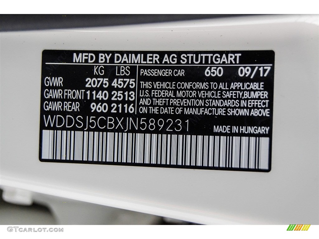 2018 Mercedes-Benz CLA AMG 45 Coupe Color Code Photos