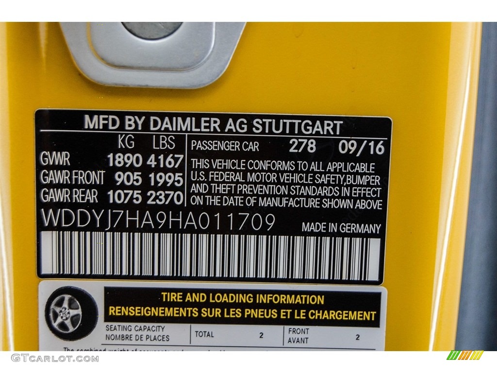 2017 AMG GT Color Code 278 for AMG Solarbeam Yellow Metallic Photo #123684152