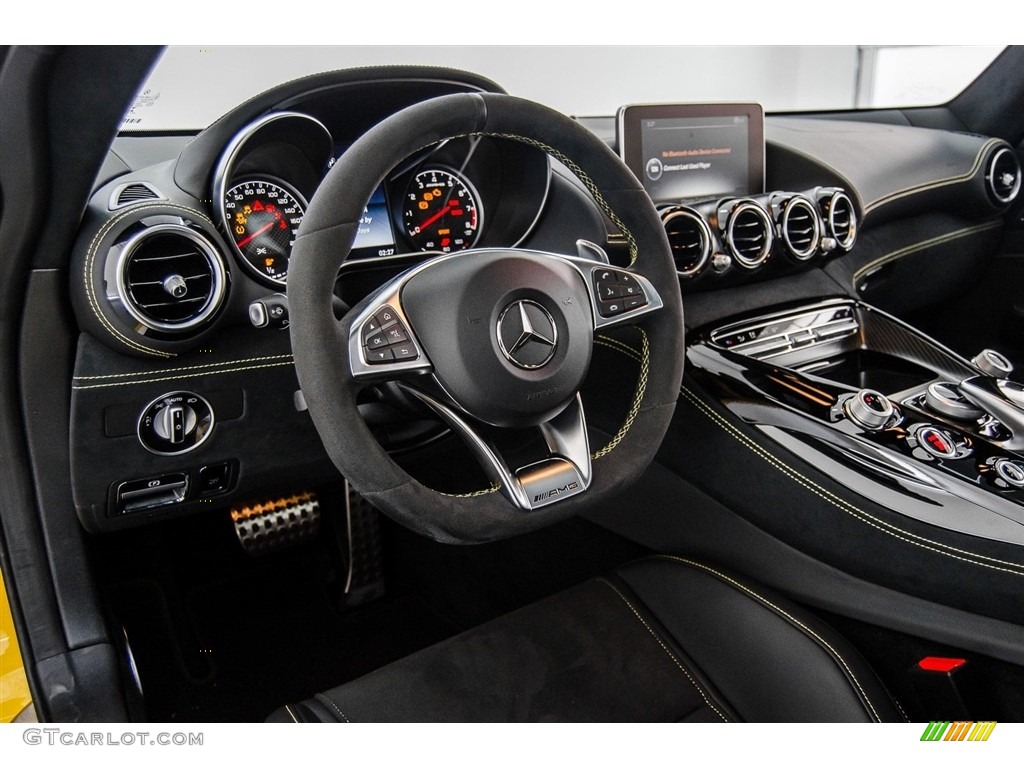 2017 Mercedes-Benz AMG GT Coupe Black Exclusive/DINAMICA w/Yellow Accent Stitching Dashboard Photo #123684182
