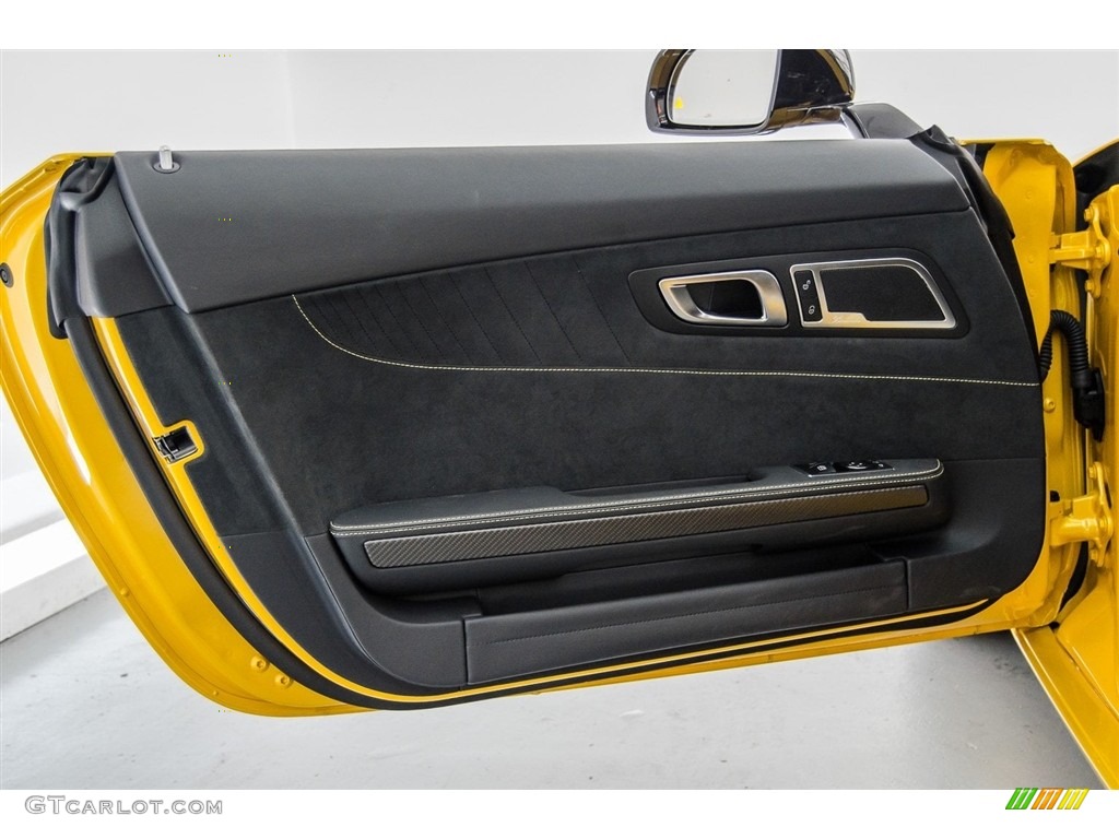 2017 Mercedes-Benz AMG GT Coupe Black Exclusive/DINAMICA w/Yellow Accent Stitching Door Panel Photo #123684218