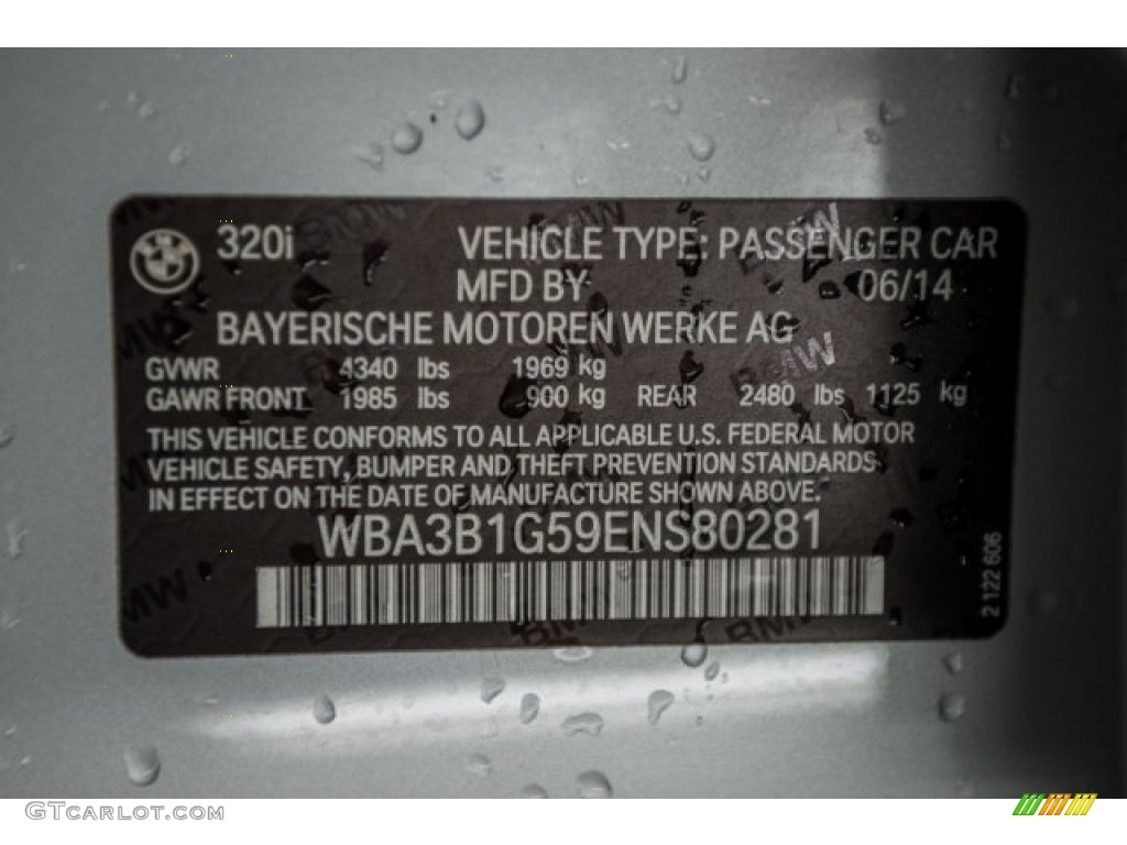 2014 3 Series 320i Sedan - Glacier Silver Metallic / Black photo #17