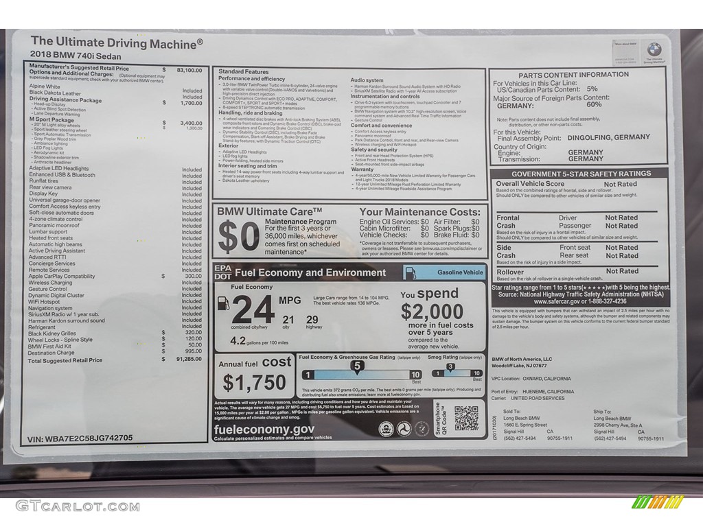 2018 7 Series 740i Sedan - Alpine White / Black photo #10
