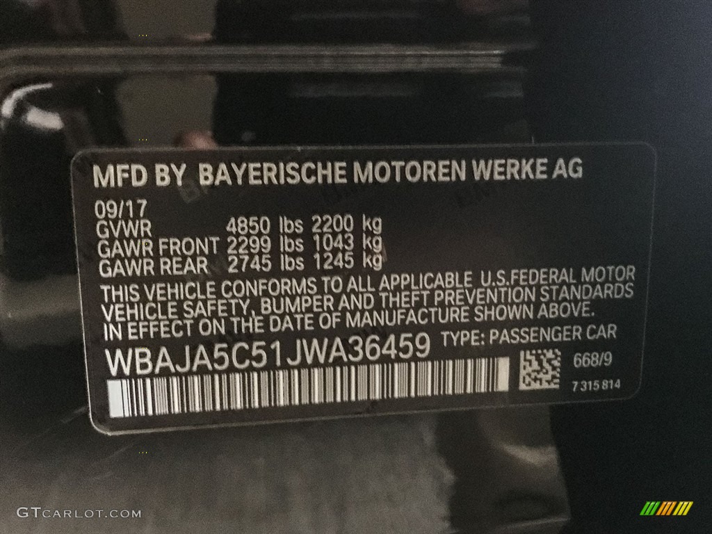 2018 5 Series Color Code 668 for Jet Black Photo #123704006