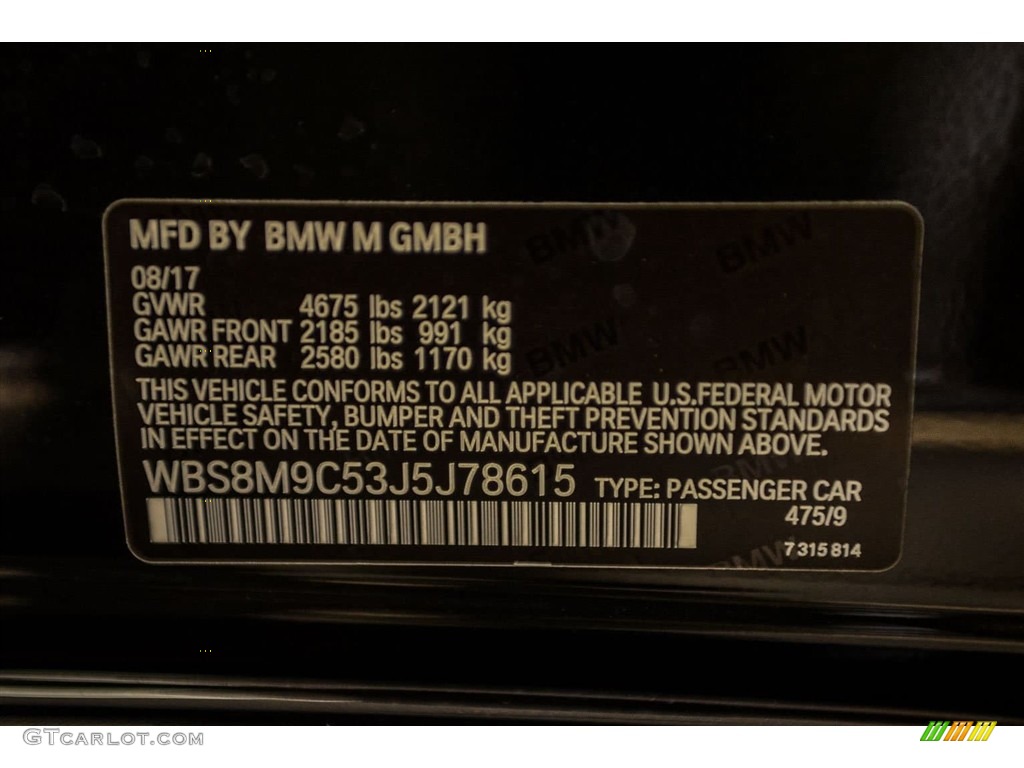 2018 M3 Color Code 475 for Black Sapphire Metallic Photo #123706631