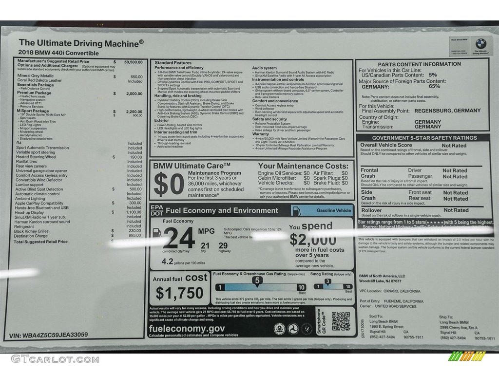 2018 BMW 4 Series 440i Convertible Window Sticker Photo #123708200