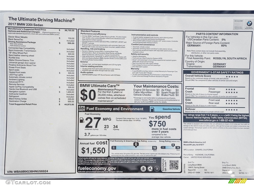 2017 3 Series 330i Sedan - Glacier Silver Metallic / Black photo #10