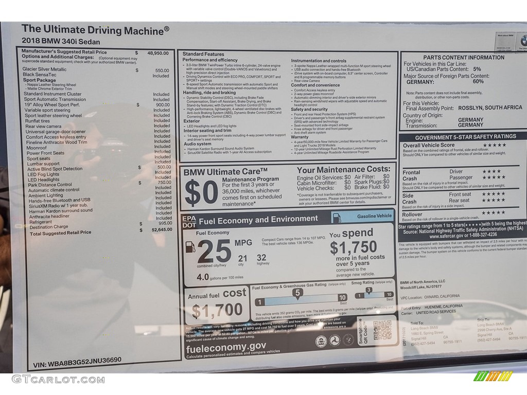 2018 3 Series 340i Sedan - Glacier Silver Metallic / Black photo #10
