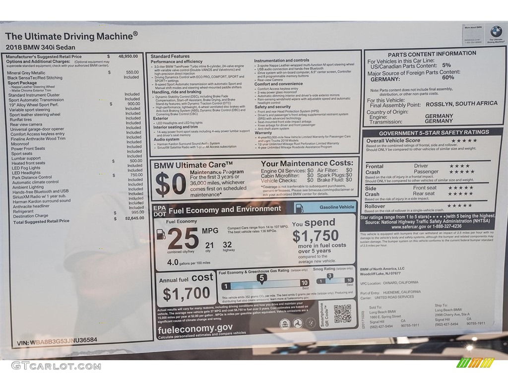 2018 3 Series 340i Sedan - Mineral Grey Metallic / Black photo #10