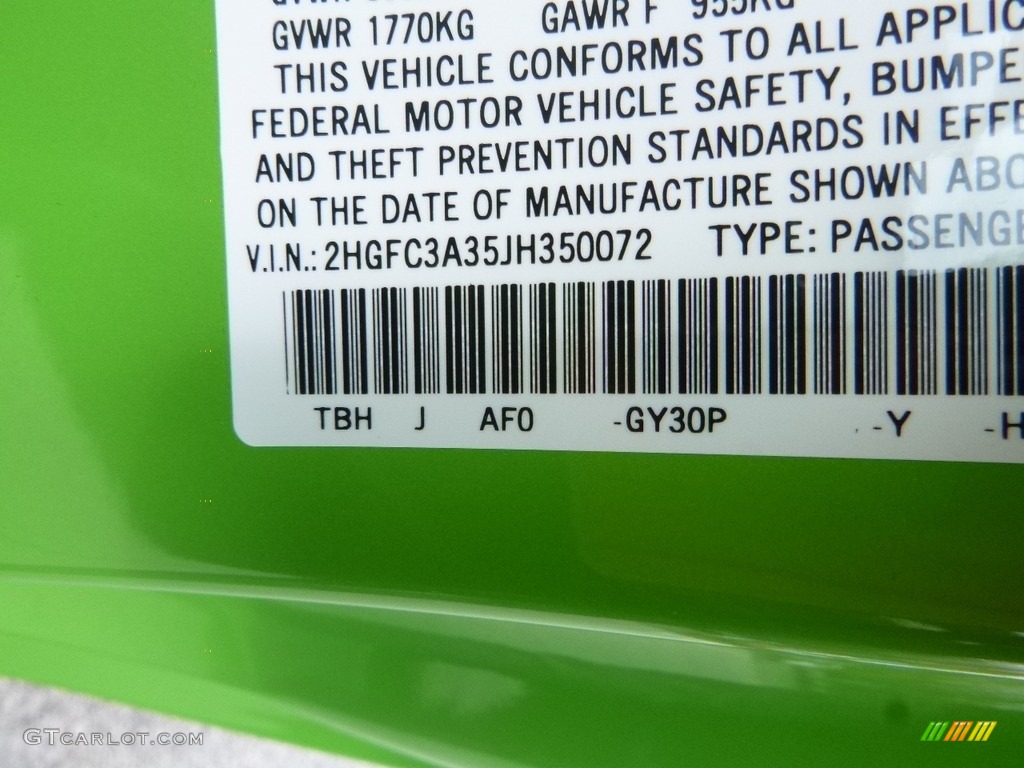 2018 Civic Color Code GY30P for Energy Green Pearl Photo #123712388