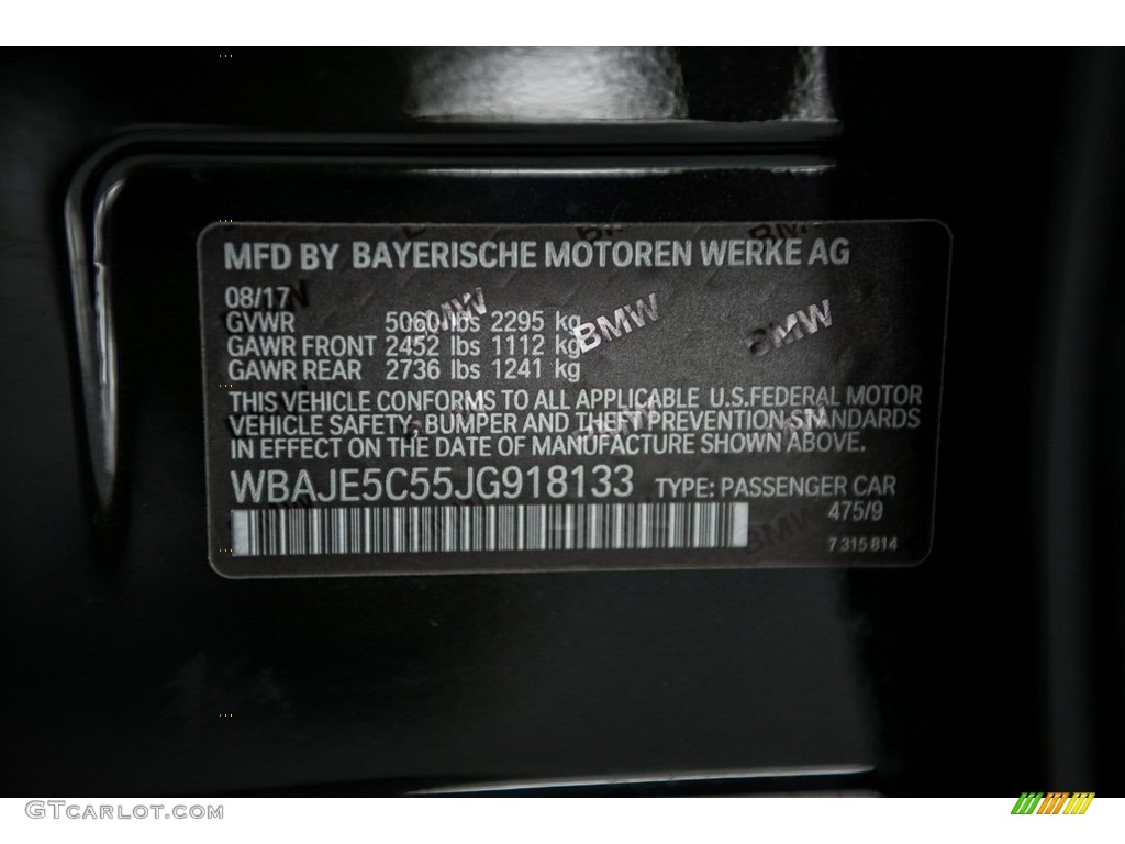 2018 5 Series Color Code 475 for Black Sapphire Metallic Photo #123712913