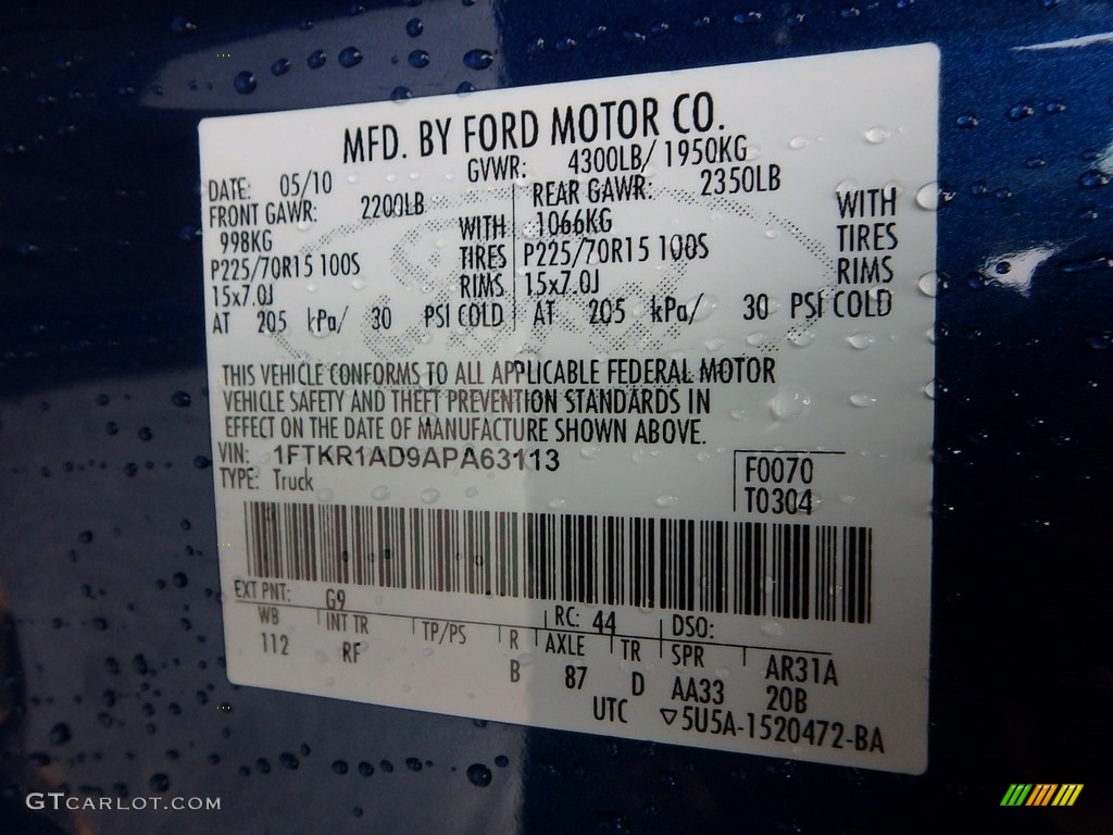 2010 Ranger XLT Regular Cab - Vista Blue Metallic / Medium Dark Flint photo #19