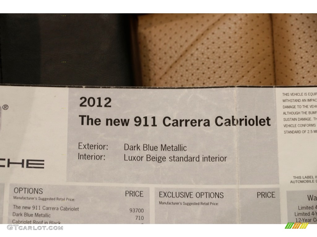 2012 911 Carrera Cabriolet - Dark Blue Metallic / Luxor Beige photo #24