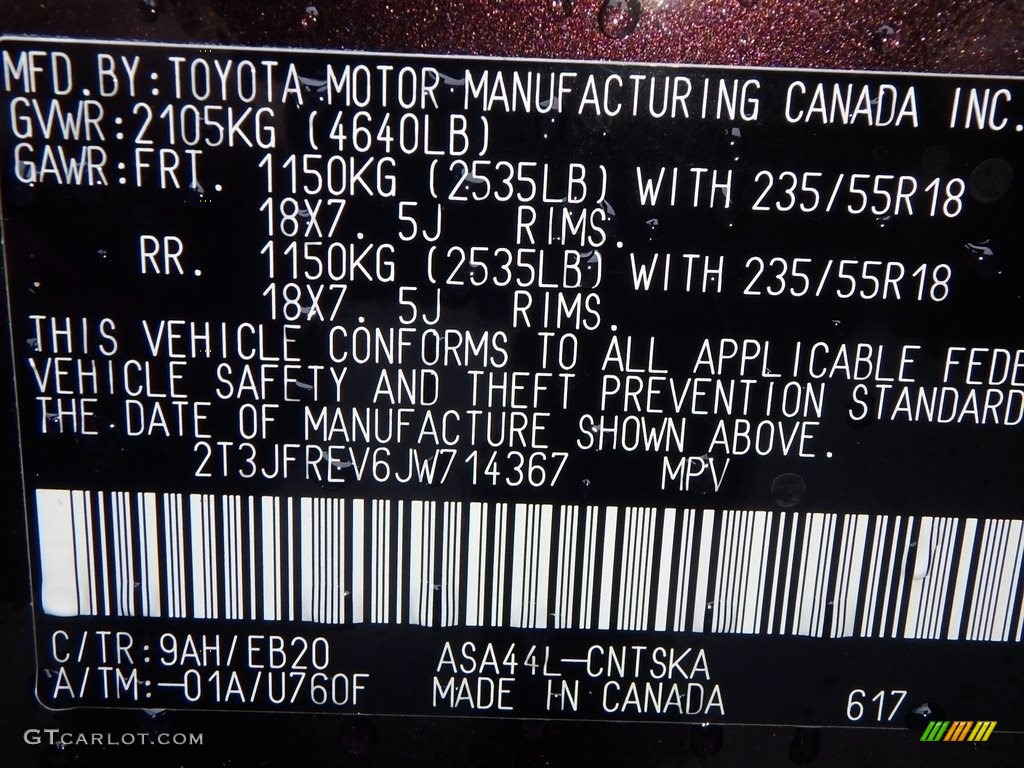 2018 RAV4 Color Code 9AH for Black Current Metallic Photo #123722018