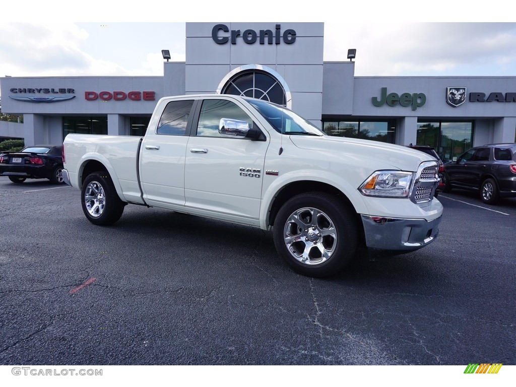 2017 1500 Laramie Quad Cab 4x4 - Pearl White / Canyon Brown/Light Frost Beige photo #1